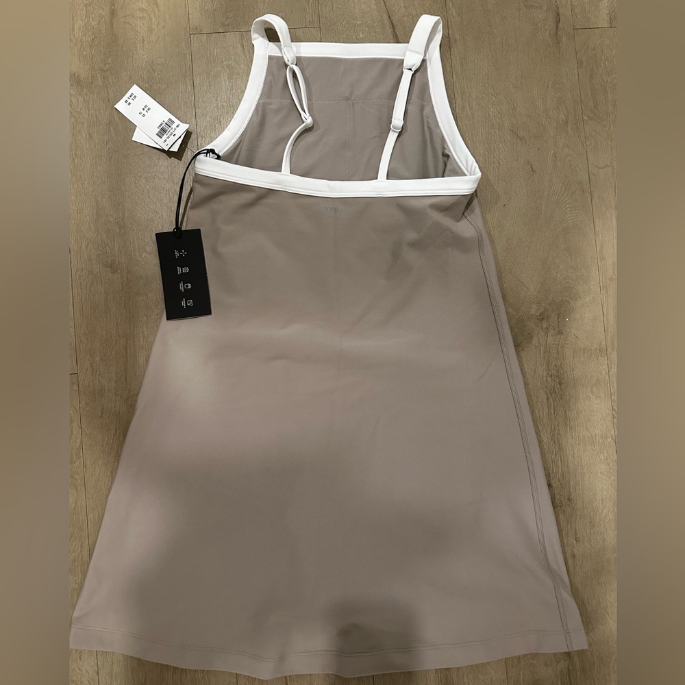 NWT never worn Abercrombie & Fitch Taupe Mini Dress with White Trim - Picture 2 of 4